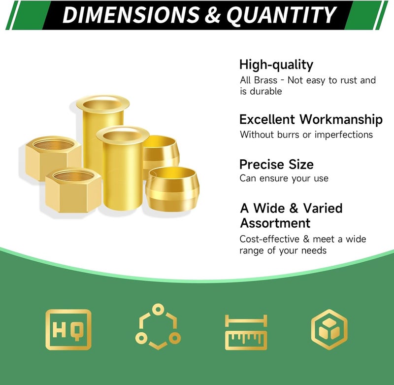 Japtend 90pcs 3/16" Brass Compression Sleeves Ferrules Inserts Nuts Fittings Assortment Kit, Air Hose Ferrules Kit of Air Water Fuel Oil Gas Tube Lines - Image 3